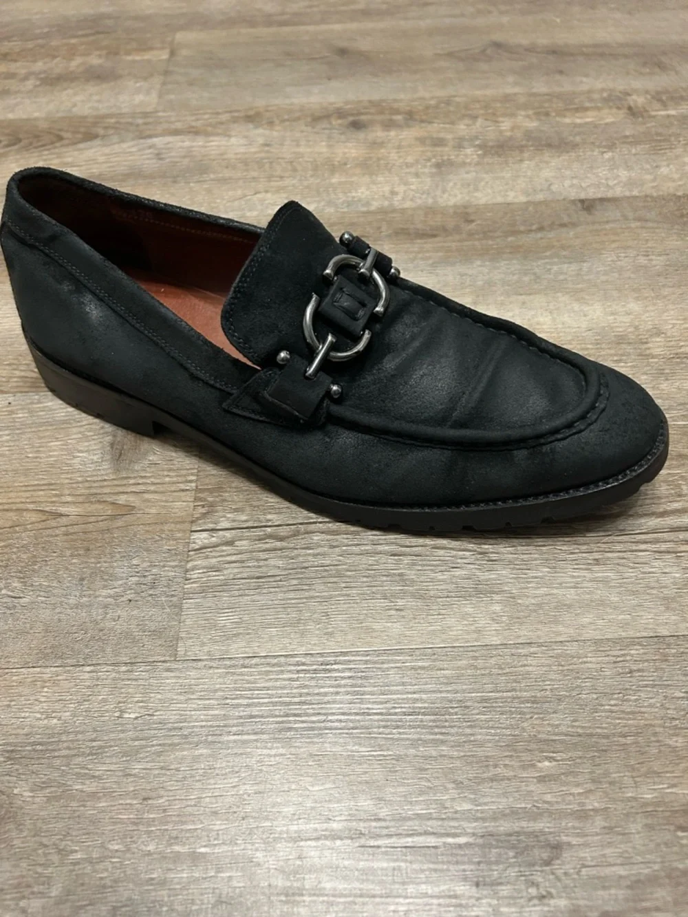 Donald J. Pliner Men’s Size 10.5 Black Suede Horse Bit Loafers Lug Sole‎ Shoes